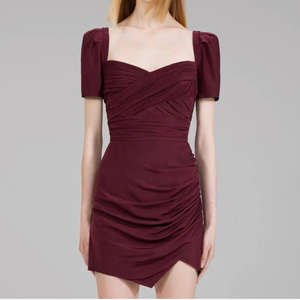 Self-Portrait "Iris" Off-Shoulder Mini Dress, Burgundy/Wine, Party Holidays Sz 2